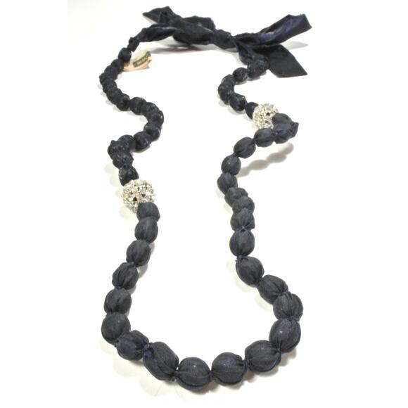 Neiman Marcus Lee Angel Black Silk Bauble Knot Fireball Tie Necklace NWT 350 - Picture 3 of 12